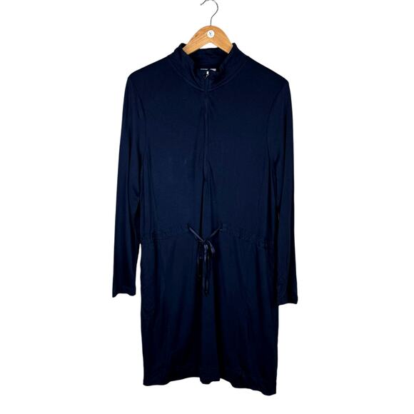 J Jill Fit Navy Blue 1/4 Zip Drawstring Waist Long Sleeved Dress with Pockets - Picture 1 of 5